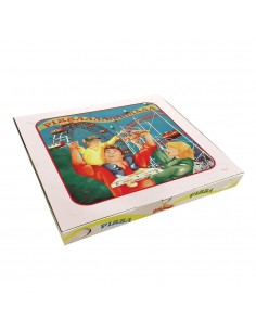 Caja de cartón FAMILY de 500 × 500 × 50 mm para pizzas familiares XXL, ideal para delivery y take away.