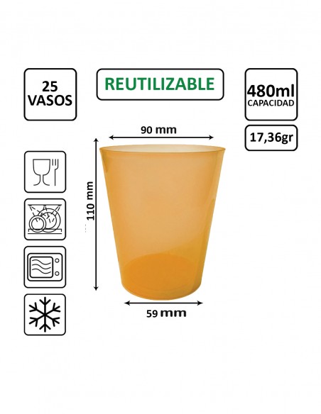 Vaso reutilizable PP de sidra 480 ml naranja TELEVASO