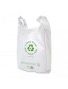 Bolsa camiseta blanca reciclada de gran capacidad para supermercados, comercios y establecimientos de alimentación.