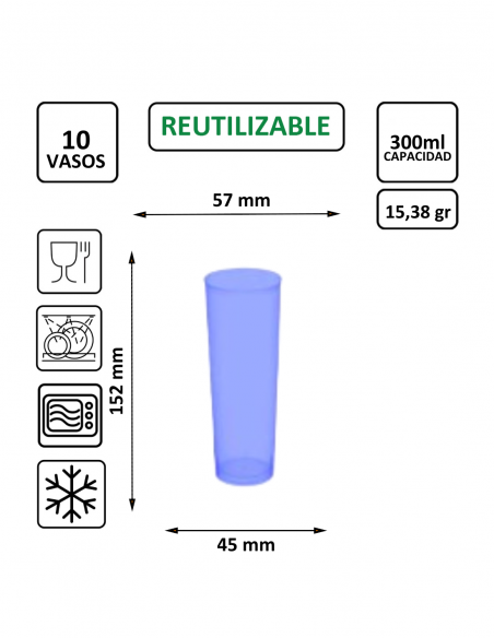 Vaso reutilizable PP de tubo 300 ml azul TELEVASO