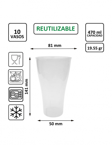 Vaso reutilizable PP Premium de 470 ml translúcido TELEVASO