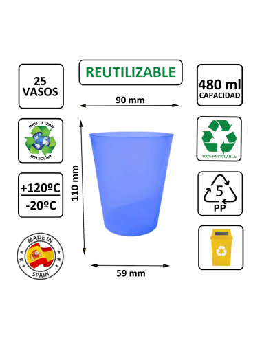 Vaso reutilizable PP de sidra 480 ml azul TELEVASO