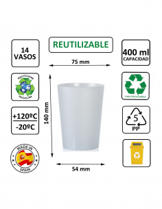 Vaso extrafuerte PP de cóctel 400 ml, ideal para mojitos y combinados. 2