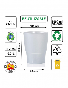 Vaso extrafuerte PP 1000 ml, ideal para bebidas XL en hostelería y eventos. 2