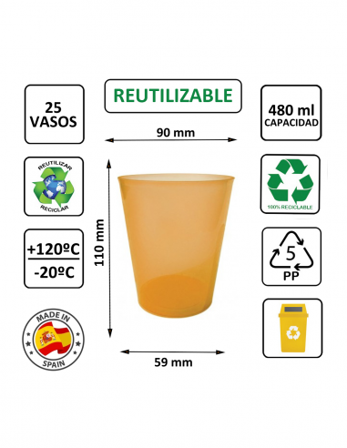 Vaso reutilizable PP de sidra 480 ml naranja TELEVASO