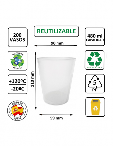 Vaso reutilizable PP de sidra 480 ml translúcido TELEVASO