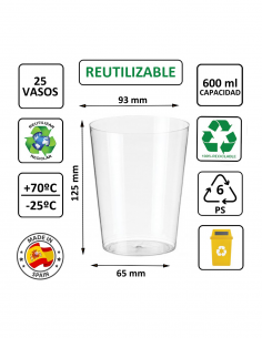 Vaso sidra PS cristalino 600 ml, rígido y transparente. 2