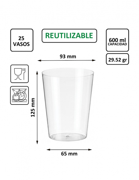 Vaso sidra PS cristalino 600 ml, rígido y transparente.