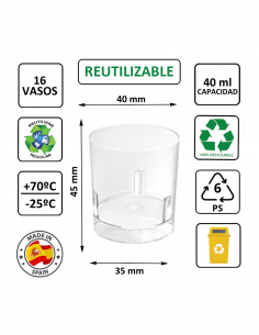 Vaso chupito PS cristalino 40 ml, rígido y transparente. 2