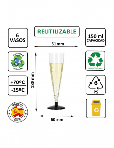Copa de cava PS cristalino 150 ml, rígida y transparente, ideal para eventos y catering. 2