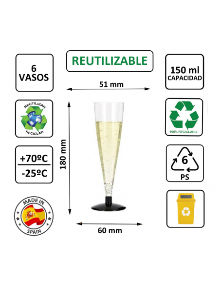 Copa de cava PS cristalino 150 ml, rígida y transparente, ideal para eventos y catering.