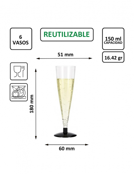 Copa de cava PS cristalino 150 ml, rígida y transparente, ideal para eventos y catering.