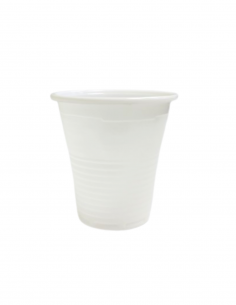 Vaso termoconformado de PP blanco 166 ml, apto para bebidas calientes y degustaciones.