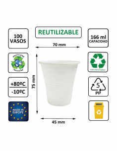 Vaso termoconformado de PP blanco 166 ml, apto para bebidas calientes y degustaciones. 2