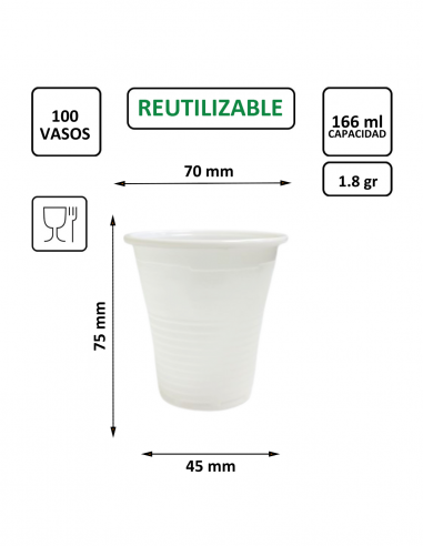 Vaso termoconformado de PP blanco 166 ml, apto para bebidas calientes y degustaciones.