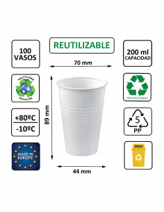 Vaso termoconformado de PP blanco 200 ml, ideal para bebidas frías y degustaciones. 2