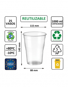 Vaso termoconformado de PP transparente 1000 ml, ideal para cerveza, refrescos y bebidas frías de gran capacidad. 2