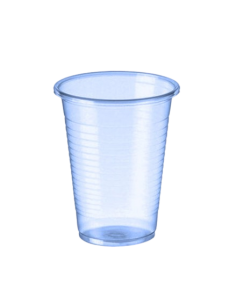 Vaso termoconformado de PP azul traslúcido 220 ml, apto para bebidas frías.