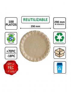 Plato ECO de cartón kraft de 290 mm, ideal para comidas completas y grandes raciones. 2