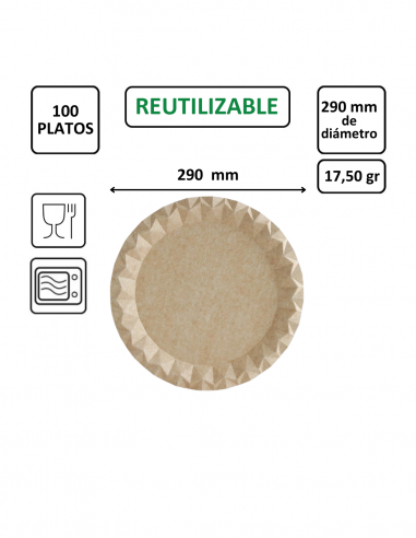 Plato ECO de cartón kraft de 290 mm, ideal para comidas completas y grandes raciones.