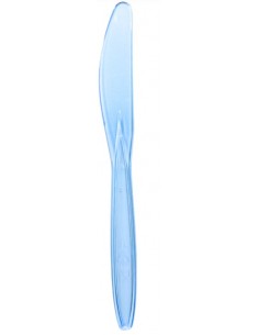 Cuchillo de plástico azul embolsado individualmente para catering y hostelería.