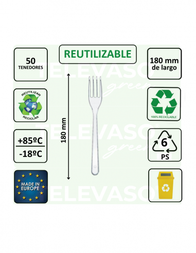 Tenedor PS LUX transparente 180 mm de gama premium para catering y eventos.