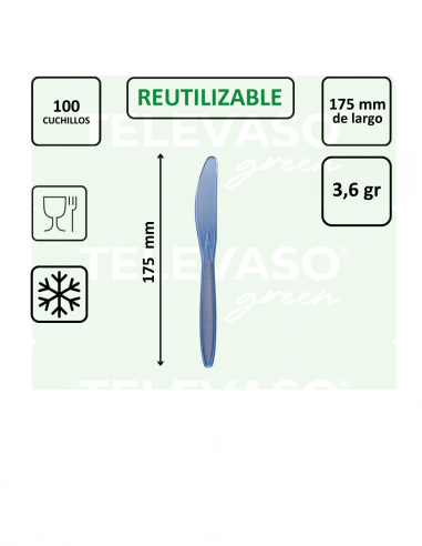 Cuchillo de plástico azul embolsado individualmente para catering y hostelería.