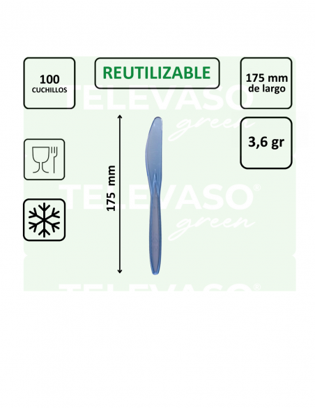 Cuchillo de plástico azul embolsado individualmente para catering y hostelería.