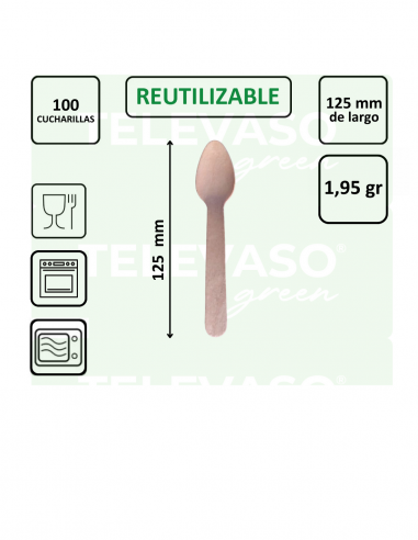 Cucharilla de madera de 125 mm biodegradable ideal para postres, helados y degustaciones.