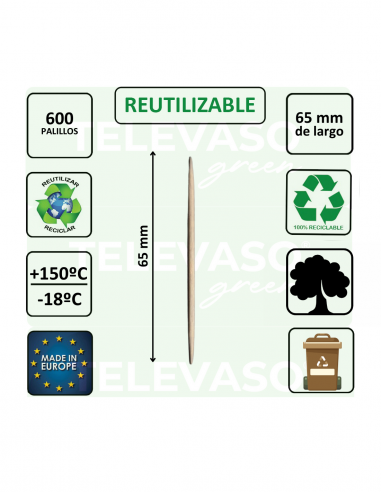 Palillos redondos de madera natural enfundados individualmente para una mayor higiene en hostelería