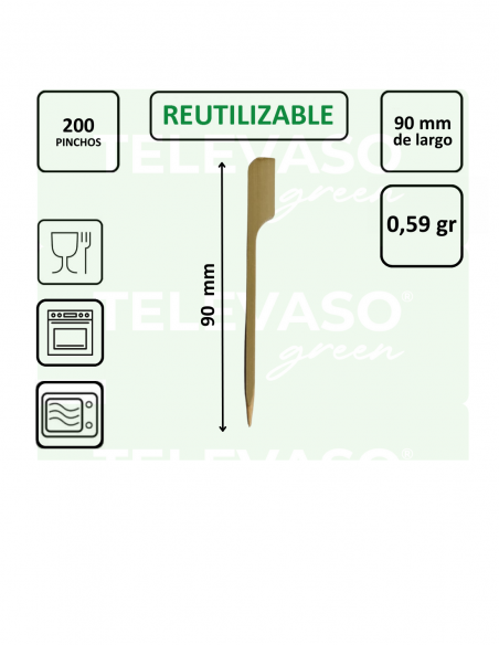 Pinchos de bambú de 9 cm con agarrador ideales para aperitivos y catering.