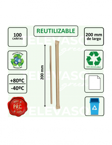 Cañitas de papel kraft rectas enfundadas ideales para hostelería y bebidas frías.