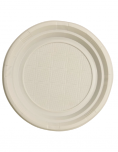 Plato de postre 170 mm en PS color crema ideal para catering, eventos y postres.
