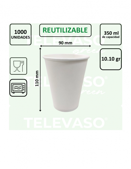 VASO PAPEL BLANCO 90 mm PARA CAFÉ 360 ml (12oz)