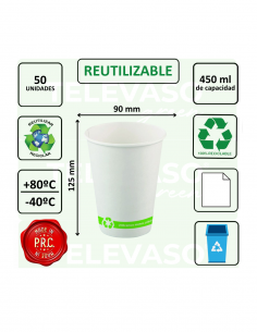 Vaso de cartón blanco reutilizable de 500 ml (16 oz) ideal para bebidas frías de gran capacidad. 2