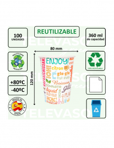 Vaso de cartón PAROLE reutilizable de 360 ml (12 oz) ideal para bebidas frías. 2