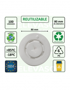 Tapa plana cruz de 80 mm en PS blanco para vasos de bebidas frías con pajita. 2