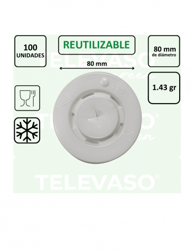 Tapa plana cruz de 80 mm en PS blanco para vasos de bebidas frías con pajita.