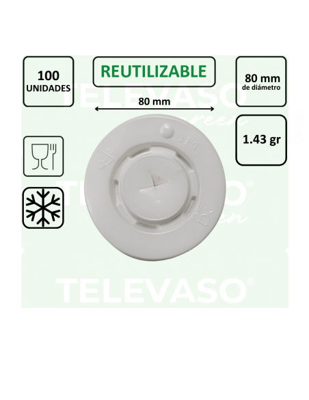 Tapa plana cruz de 80 mm en PS blanco para vasos de bebidas frías con pajita.