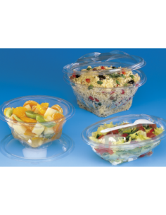 Pack de 50 ensaladeras SEKIPACK de 500 ml en PET para ensaladas y alimentos fríos.