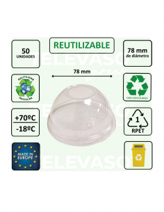 Tapa cúpula transparente de rPET 78 mm para smoothies, batidos y bebidas frías. 2