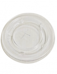 Tapa plana transparente de rPET 78 mm para vasos de bebidas frías.