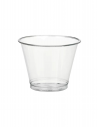 Vaso PET bajo transparente de 266 ml y 92 mm, ideal para bebidas frías y degustaciones.