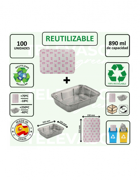 ENVASE ALUMINIO RECTANGULAR  890 ml