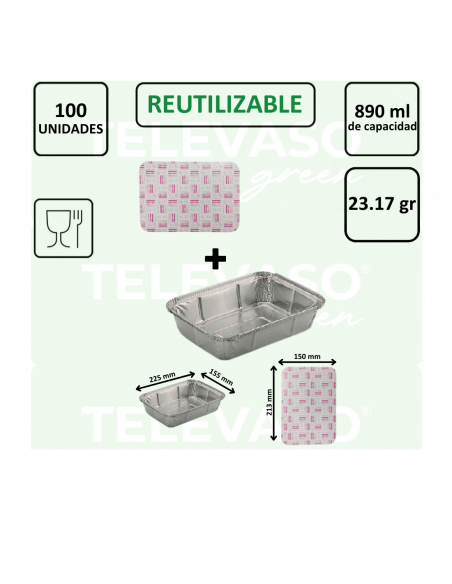 ENVASE ALUMINIO RECTANGULAR  890 ml