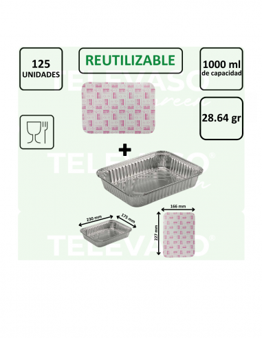 Envase de aluminio rectangular de 1 litro ideal para cocinar, conservar y transportar alimentos.
