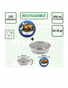 Envase circular de aluminio de 950 ml ideal para tortillas, tartas y platos preparados. 2