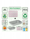 Envase de aluminio rectangular de 2400 ml ideal para cocinar, conservar y transportar grandes cantidades de alimentos.