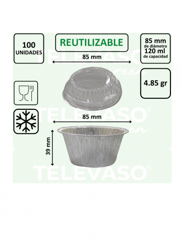 Flaneras de aluminio con tapa transparente ideales para postres individuales y repostería.