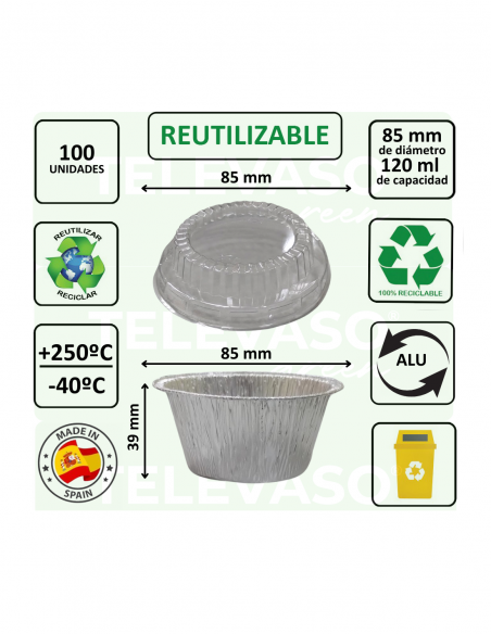 Flaneras de aluminio con tapa transparente ideales para postres individuales y repostería.